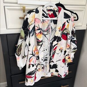 Floral Open Blazer Jacket with Watercolor Print